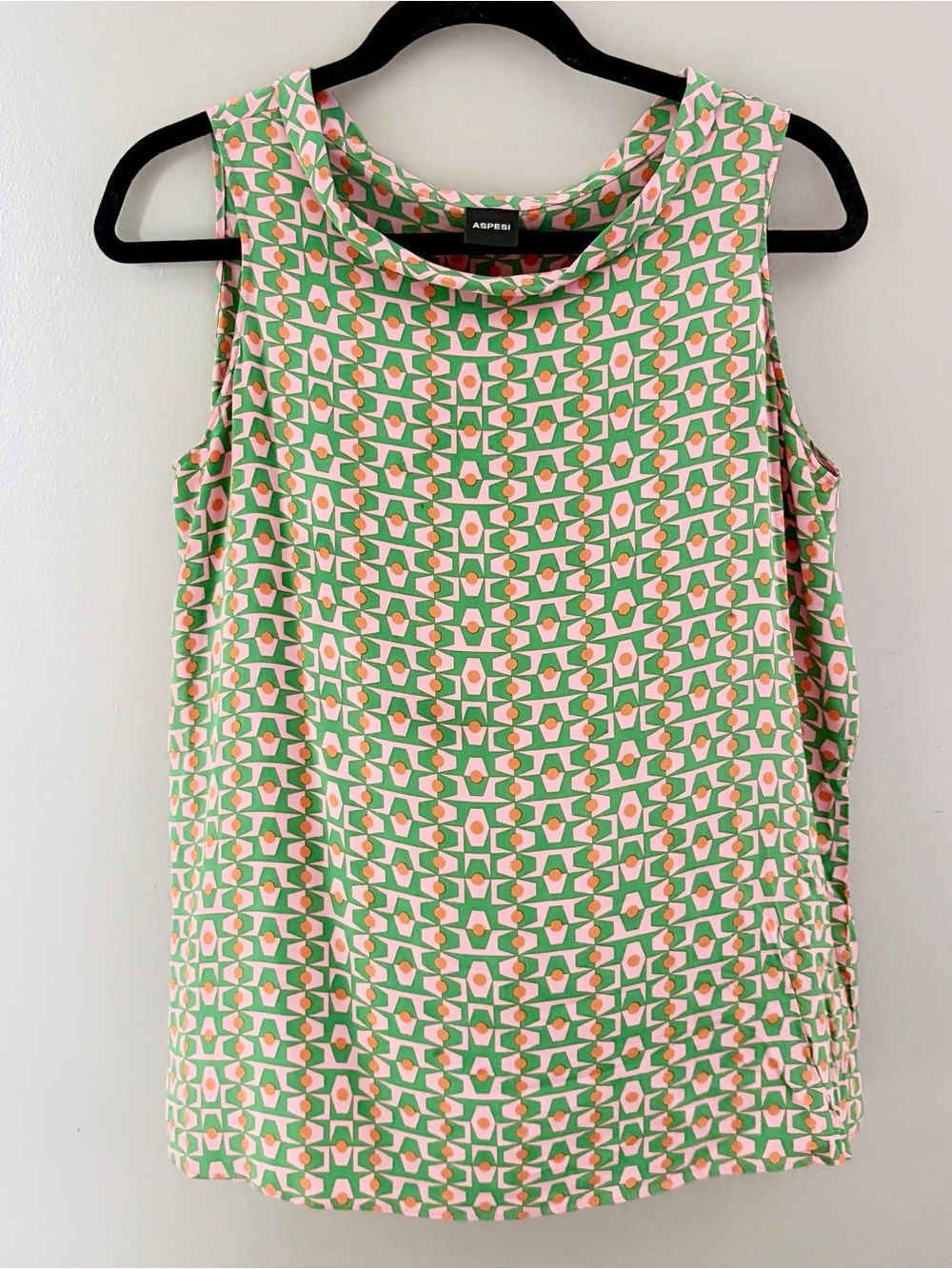 ASPESI 100% Silk Geometric Retro Print Tank Top - Made in Italy